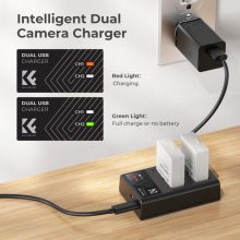 K&F Concept hordozható dupla USB-C akkumulátor LC-E12E töltő + 2db LP-E8 akkumulátor 1250mAh (KF-28-0027)