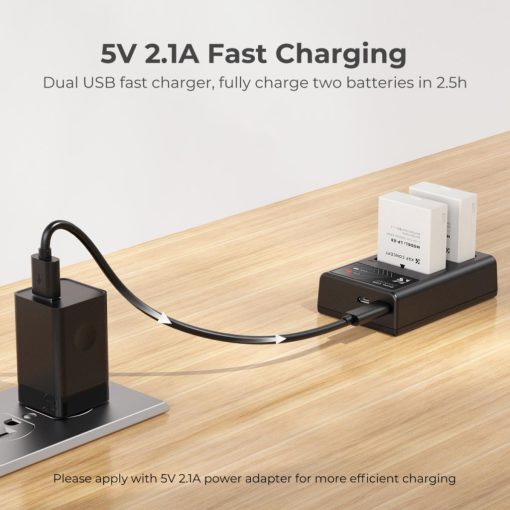 K&F Concept hordozható dupla USB-C akkumulátor LC-E12E töltő + 2db LP-E8 akkumulátor 1250mAh (KF-28-0027)