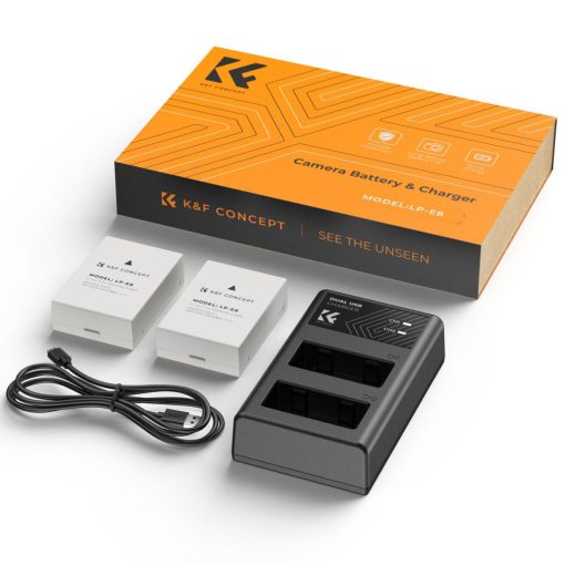 K&F Concept hordozható dupla USB-C akkumulátor LC-E12E töltő + 2db LP-E8 akkumulátor 1250mAh (KF-28-0027)