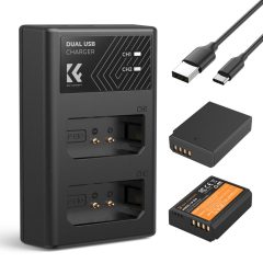   K&F Concept hordozható dupla USB-C akkumulátor LC-E10 töltő + 2db LP-E10 akkumulátor 1200mAh (KF-28-0028)