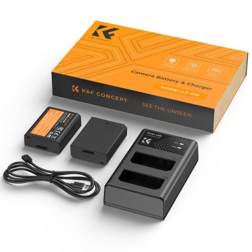 K&F Concept hordozható dupla USB-C akkumulátor LC-E10 töltő + 2db LP-E10 akkumulátor 1200mAh (KF-28-0028)
