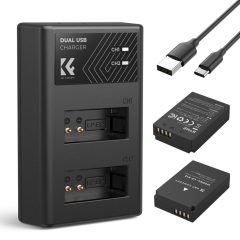   K&F Concept hordozható dupla USB-C akkumulátor LC-E12 töltő + 2db LP-E12 akkumulátor 1100mAh (KF-28-0029)