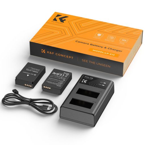 K&F Concept hordozható dupla USB-C akkumulátor LC-E12 töltő + 2db LP-E12 akkumulátor 1100mAh (KF-28-0029)