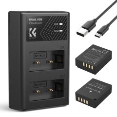   K&F Concept hordozható dupla USB-C akkumulátor BC-W126 töltő + 2db NP-W126 akkumulátor 1300mAh (KF-28-0030)