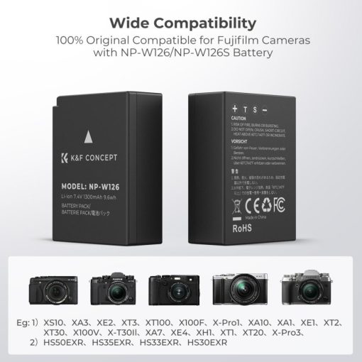 K&F Concept hordozható dupla USB-C akkumulátor BC-W126 töltő + 2db NP-W126 akkumulátor 1300mAh (KF-28-0030)