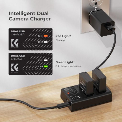 K&F Concept hordozható dupla USB-C akkumulátor BC-W126 töltő + 2db NP-W126 akkumulátor 1300mAh (KF-28-0030)