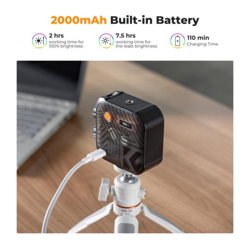 K&F Concept RGB LED lámpa, 2500-9900K, CRI 96+, 2000mAh, 21 fényeffekt, fekete (KF-34-036)