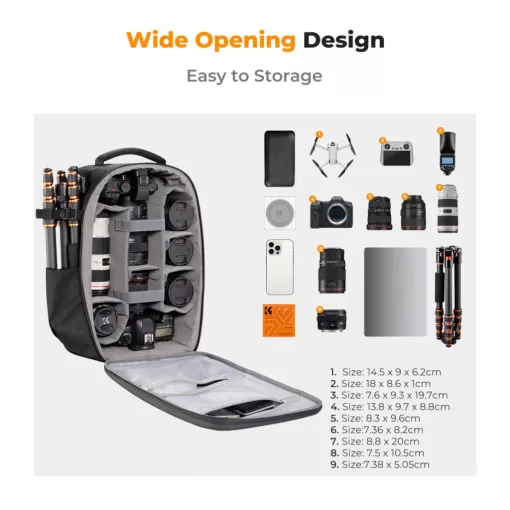 K&F Concept hardshell professzionális kamera hátizsák, 22L, 15.6 laptop zseb, fekete (KF-13-134)