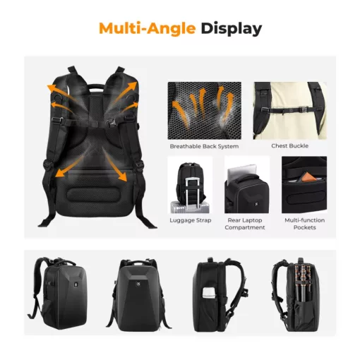 K&F Concept hardshell professzionális kamera hátizsák, 22L, 15.6 laptop zseb, fekete (KF-13-134)