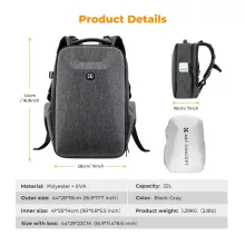 K&F Concept hardshell professzionális kamera hátizsák, 22L, 15.6 laptop zseb, szürke (KF-13-134V4)
