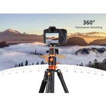 K&F Concept T255A3 + BH-28L állvány + monopod, elforgatható középoszloppal, fekete-narancssárga (KF-09-112V1)