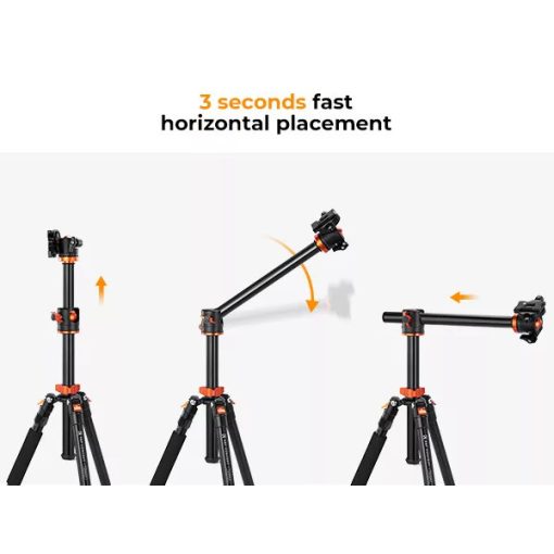 K&F Concept T255A3 + BH-28L állvány + monopod, elforgatható középoszloppal, fekete-narancssárga (KF-09-112V1)