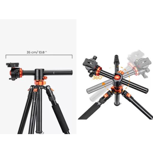 K&F Concept T255A3 + BH-28L állvány + monopod, elforgatható középoszloppal, fekete-narancssárga (KF-09-112V1)
