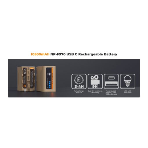 K&F Concept NP-F970 akkumulátor 10500mAh, USB-C csatlakozóval (KF-28-0036)