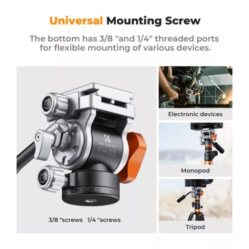 K&F Concept FH-03 Fluid videó állványfej, arca swiss, 5kg teherbírás (KF-31-087)