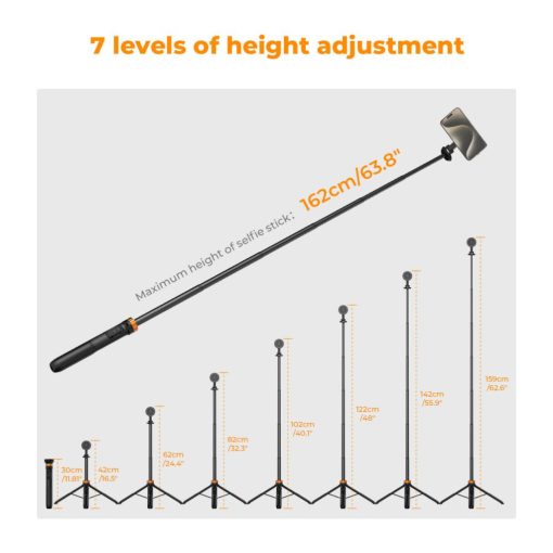 K&F Concept állvány, 162 cm selfie bot, Magsafe telefon adapter, bluetooth kioldó (KF-09-139)