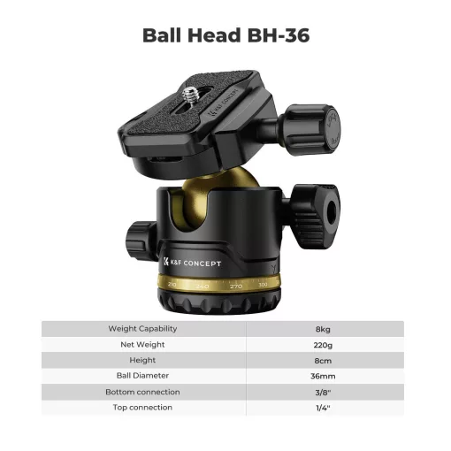 K&F Concept K234A0 állvány BH-28L gömbfej, 163cm magasság, 8kg teherbírás, telefontartóval (KF-09-149)
