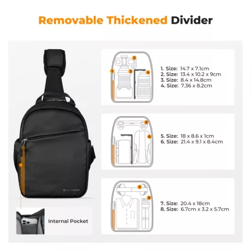 K&F Concept U08 egyvállas mini fotós hátizsák, 5L, fekete (KF-13-171)