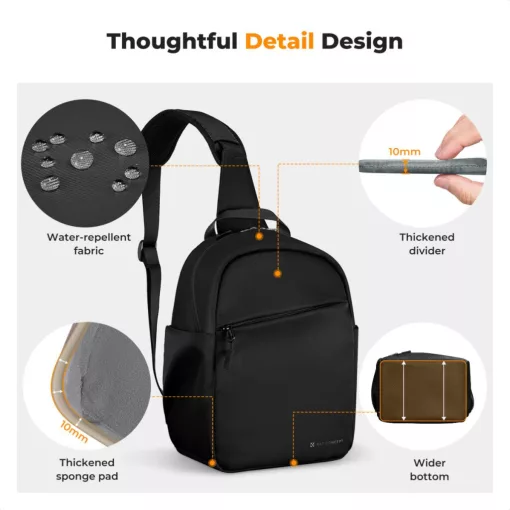 K&F Concept U08 egyvállas mini fotós hátizsák, 5L, fekete (KF-13-171)
