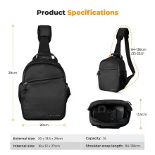 K&F Concept U08 egyvállas mini fotós hátizsák, 5L, fekete (KF-13-171)