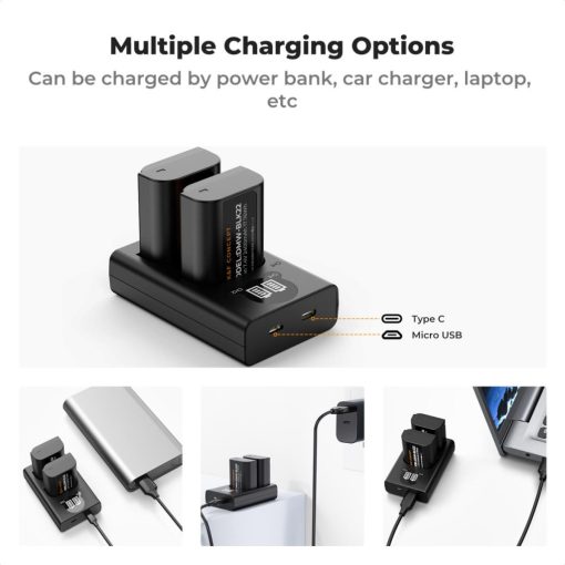 K&F Concept hordozható dupla USB-C akkumulátor DMW-BLK22 töltő + 2db DMW-BLK22 akkumulátor 2400mAh (KF-28-0042)