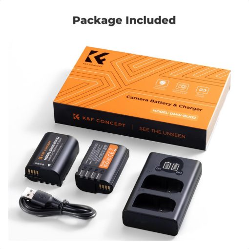 K&F Concept hordozható dupla USB-C akkumulátor DMW-BLK22 töltő + 2db DMW-BLK22 akkumulátor 2400mAh (KF-28-0042)