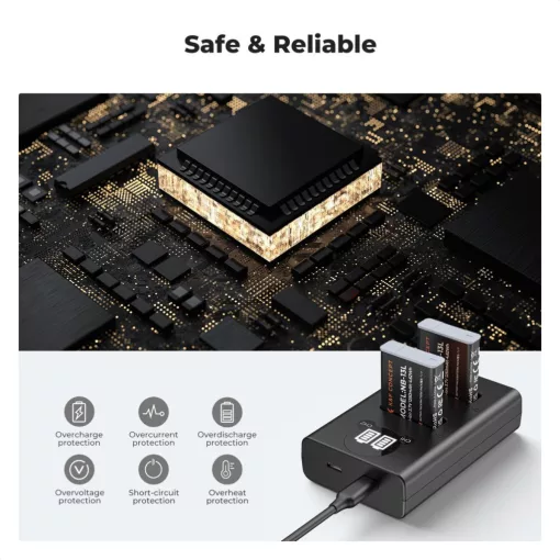 K&F Concept hordozható dupla USB-C akkumulátor CB-2LHE töltő + 2db NB-13L akkumulátor 1250mAh (KF-28-0043)