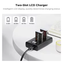 K&F Concept hordozható dupla USB-C akkumulátor CB-2LHE töltő + 2db NB-13L akkumulátor 1250mAh (KF-28-0043)