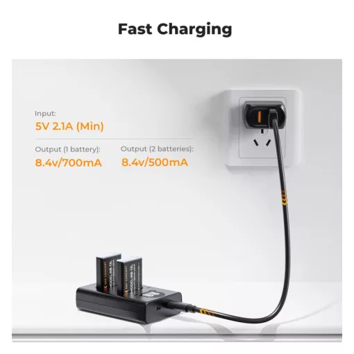 K&F Concept hordozható dupla USB-C akkumulátor CB-2LHE töltő + 2db NB-13L akkumulátor 1250mAh (KF-28-0043)