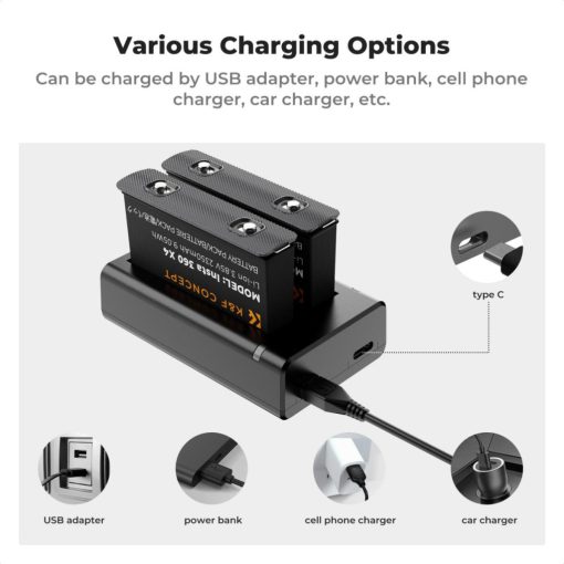 K&F Concept hordozható dupla USB-C akkumulátor töltő + 2db Insta 360 X4 akkumulátor 2350mAh (KF-28-0050)