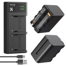 K&F Concept hordozható dupla USB-C akkumulátor NP-F970 töltő + 2db NP-F970 akkumulátor 6600mAh (KF-28-0047)