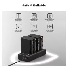 K&F Concept hordozható dupla USB-C akkumulátor NP-F970 töltő + 2db NP-F970 akkumulátor 6600mAh (KF-28-0047)