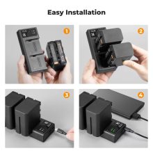 K&F Concept hordozható dupla USB-C akkumulátor NP-F970 töltő + 2db NP-F970 akkumulátor 6600mAh (KF-28-0047)