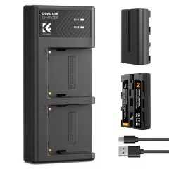   K&F Concept hordozható dupla USB-C akkumulátor NP-F550 töltő + 2db NP-F550 akkumulátor 2600mAh (KF-28-0046)