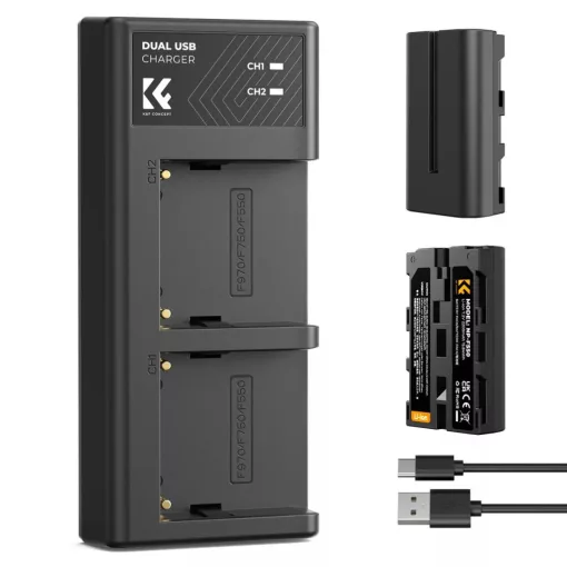 K&F Concept hordozható dupla USB-C akkumulátor NP-F550 töltő + 2db NP-F550 akkumulátor 2600mAh (KF-28-0046)