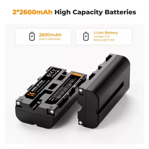 K&F Concept hordozható dupla USB-C akkumulátor NP-F550 töltő + 2db NP-F550 akkumulátor 2600mAh (KF-28-0046)