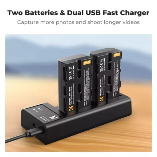 K&F Concept hordozható dupla USB-C akkumulátor NP-F550 töltő + 2db NP-F550 akkumulátor 2600mAh (KF-28-0046)