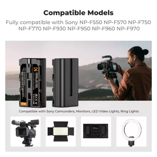 K&F Concept hordozható dupla USB-C akkumulátor NP-F550 töltő + 2db NP-F550 akkumulátor 2600mAh (KF-28-0046)