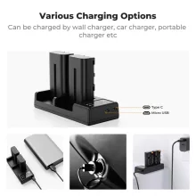 K&F Concept hordozható dupla USB-C akkumulátor NP-F550 töltő + 2db NP-F550 akkumulátor 2600mAh (KF-28-0046)