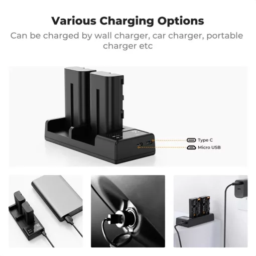 K&F Concept hordozható dupla USB-C akkumulátor NP-F550 töltő + 2db NP-F550 akkumulátor 2600mAh (KF-28-0046)