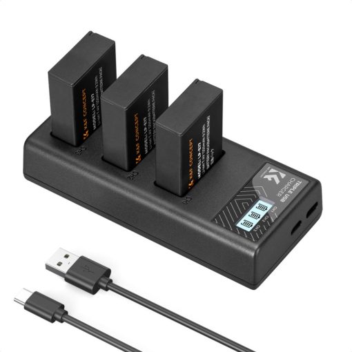 K&F Concept hordozható tripla USB-C akkumulátor LC-E17 töltő, LCD + 3db LP-E17 akkumulátor 1250mAh (KF-28-0052)