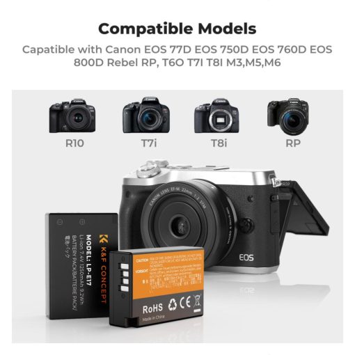 K&F Concept hordozható tripla USB-C akkumulátor LC-E17 töltő, LCD + 3db LP-E17 akkumulátor 1250mAh (KF-28-0052)