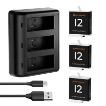 K&F Concept hordozható tripla USB-C akkumulátor töltő +3db GoPro Hero 12/11/10/9 akkumulátor 1730mAh (KF-28-0032V1)