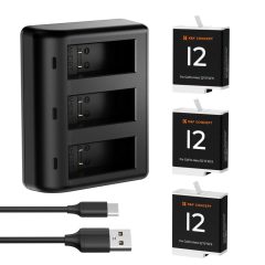   K&F Concept hordozható tripla USB-C akkumulátor töltő +3db GoPro Hero 12/11/10/9 akkumulátor 1730mAh (KF-28-0032V1)