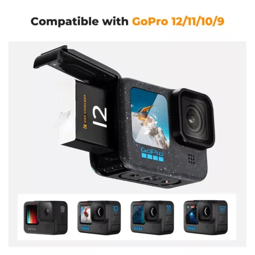 K&F Concept hordozható tripla USB-C akkumulátor töltő +3db GoPro Hero 12/11/10/9 akkumulátor 1730mAh (KF-28-0032V1)
