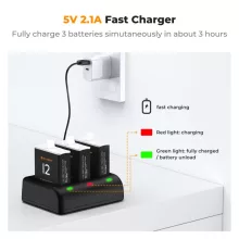 K&F Concept hordozható tripla USB-C akkumulátor töltő +3db GoPro Hero 12/11/10/9 akkumulátor 1730mAh (KF-28-0032V1)