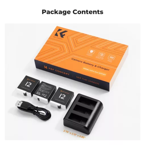 K&F Concept hordozható tripla USB-C akkumulátor töltő +3db GoPro Hero 12/11/10/9 akkumulátor 1730mAh (KF-28-0032V1)