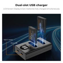 K&F Concept hordozható dupla USB-C akkumulátor BJ-11 töltő + 2db DB-110 akkumulátor 1100mAh (KF-28-0051)