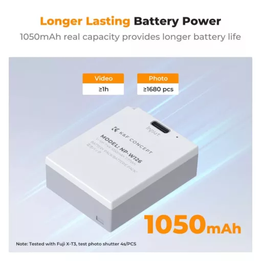 K&F Concept NP-W126 akkumulátor 1050mAh, USB-C csatlakozóval, 2db (KF-28-0048S1)