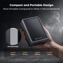 K&F Concept V-Mount Mini Pro akkumulátor, 50Wh, 3400mAh, 65W töltés, D-TAP, BP, DC, TFT kijelző KF28-0059